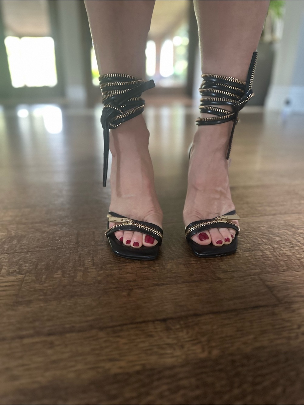 Jeffrey Campbell Black Sandals with Gold Accent Heel - Picture 6 of 12